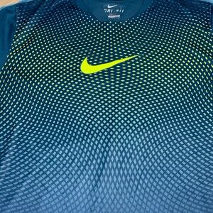 Nike DriFit Men's Large Soccer Shirt - Teal Blue and Lime Graphic